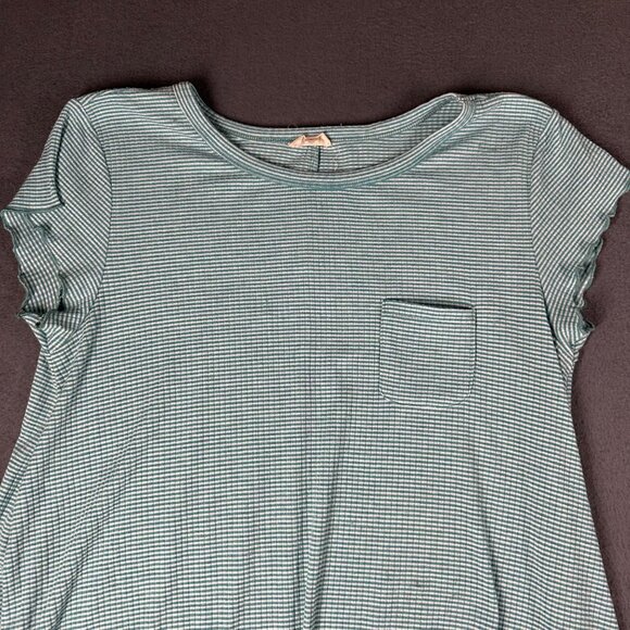 Hem Thread Large Green White Striped Cap Sleeve‎ Pullover Dress Lightweight - Picture 2 of 8